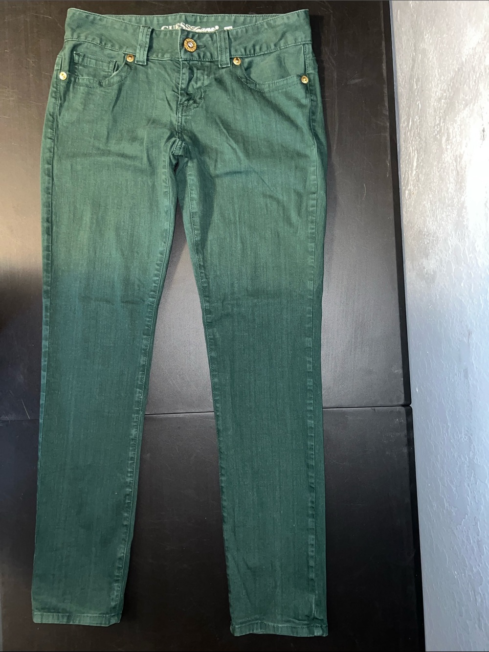 Guess Teal Green Slim Jeans with Gold Hardware